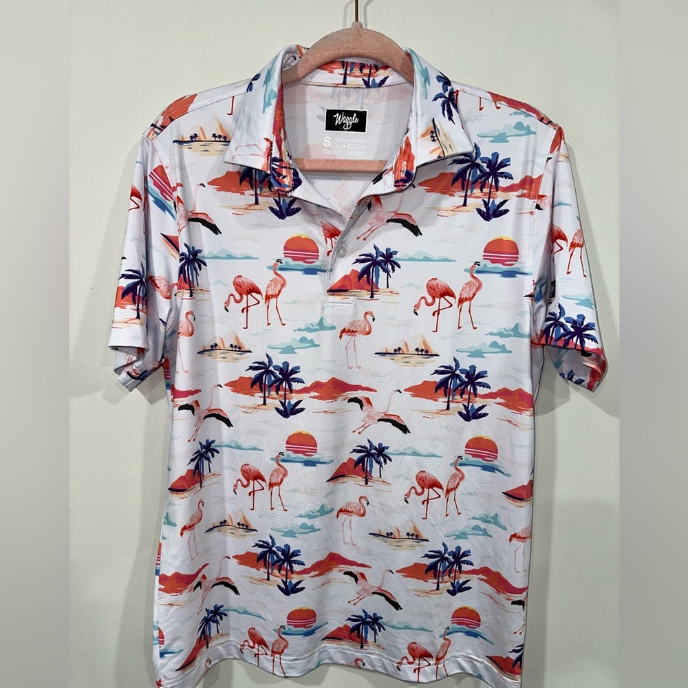 Waggle Flamingo Sunset Golf Polo